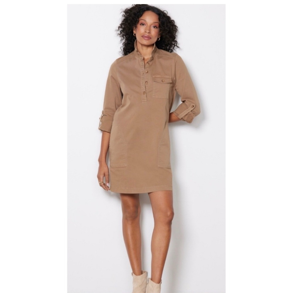 MICHAEL STARS Eleanor Popover Shirt Dress Safari Tan XS NEW Utility Casual